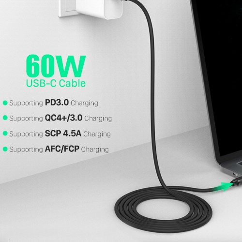 Cable USB tipo C a USB tipo C hasta 5A 60W 2 mts