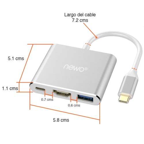 Adaptador USB C a HDMI / USB type C / USB 3.0 4k 30HZ