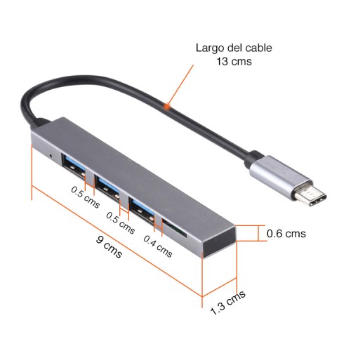 Hub USB C con 3 puertos USB 3.0 y lector SD 
