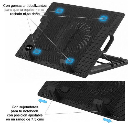 Ventilador base notebook pasacables Newo NW-638B