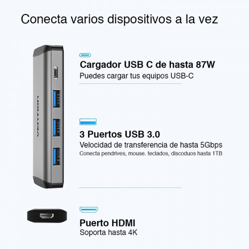 Adaptador Usb Tipo C Hub HDMI Mac Notebook Vention