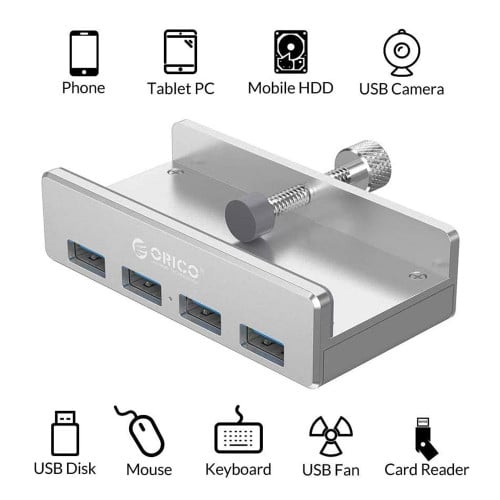 Hub 4 Usb 3.0 Aluminio con prensa plateado Hub 4 Usb 3.0 Aluminio con prensa plateado