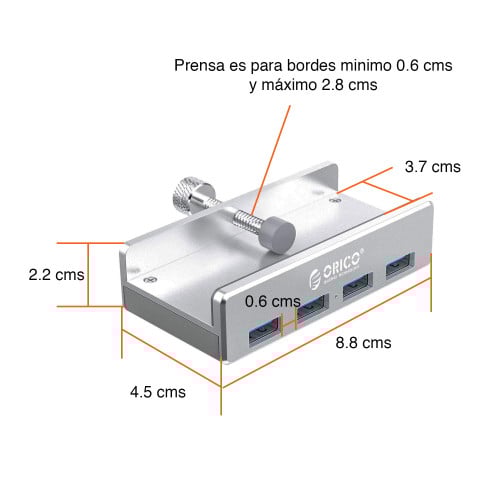 Hub 4 Usb 3.0 Aluminio con prensa plateado Hub 4 Usb 3.0 Aluminio con prensa plateado