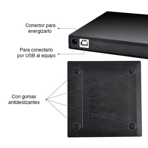 Lector Grabador de CD/DVD externo USB 3.0 con conector USB A