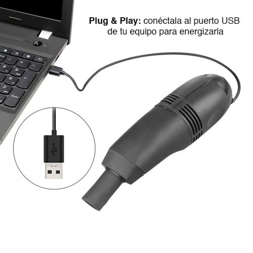 Aspiradora USB para teclado con cepillo y luz