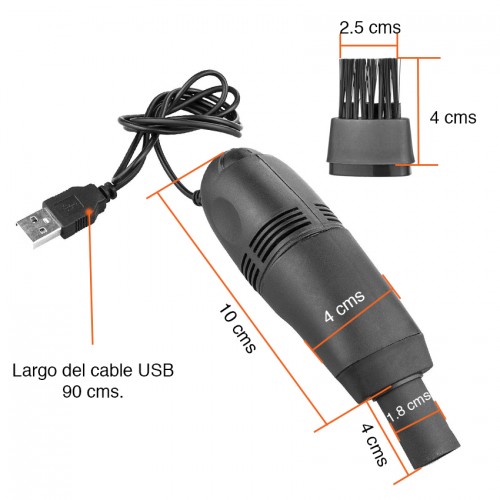 Aspiradora USB para teclado con cepillo y luz
