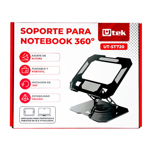 Soporte Notebook Giratorio aluminio negro ajustable 17"