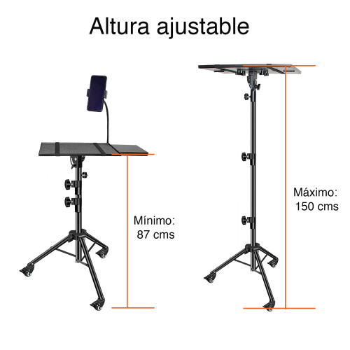 Atril Notebook ajustable y soporte celular con ruedas	