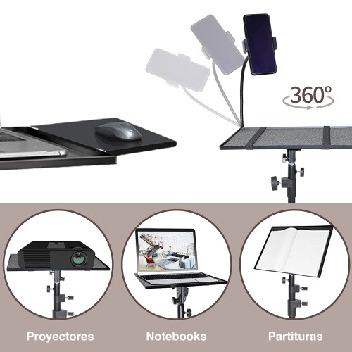Atril Notebook ajustable y soporte celular con ruedas	