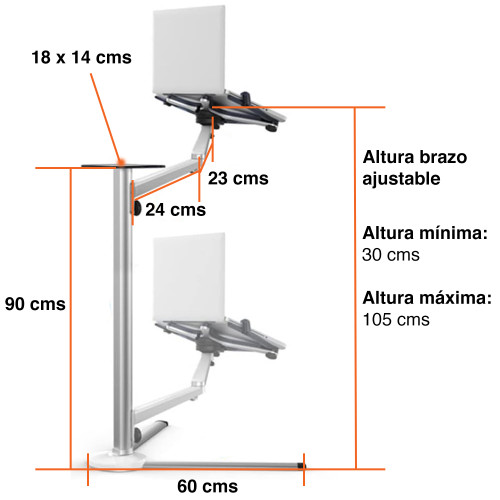 Stand para Notebook Tablet Smartphone aluminio 105 cms Stand para Notebook Tablet Smartphone aluminio 105 cms