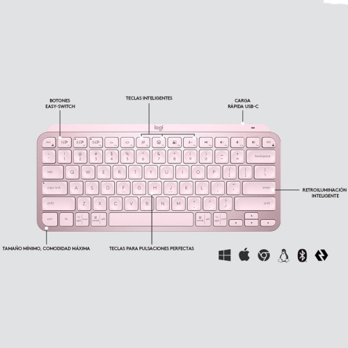 Teclado Bluetooth Rosado Logitech MX Keys Mini