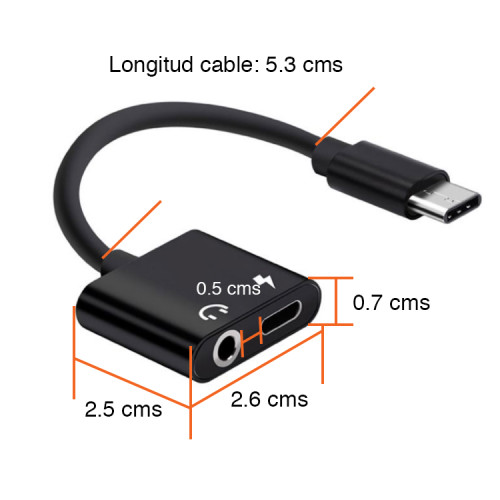 Adaptador USB C a audífonos y cable cargador USB C 