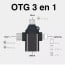 Adaptador OTG USB C Micro USB y Lightning a USB 3.0