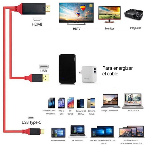 Cable MHL USB tipo C a HDMI Mac Samsung Huawei