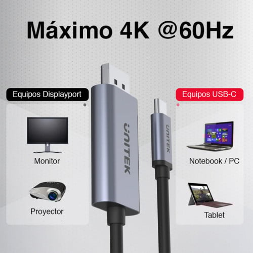 Cable USB C a Displayport 1.2 4K 60Hz 2 mts