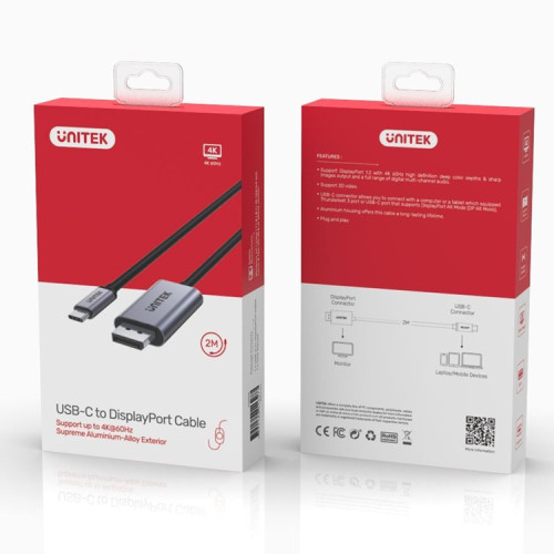Cable USB C a Displayport 1.2 4K 60Hz 2 mts