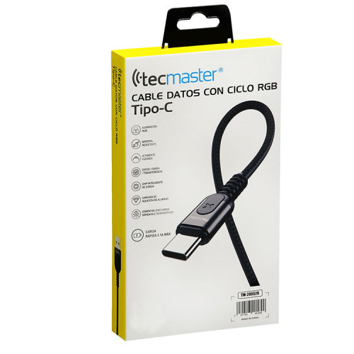 Cable USB C cordón flexible Máx 3.1A con luz RGB 