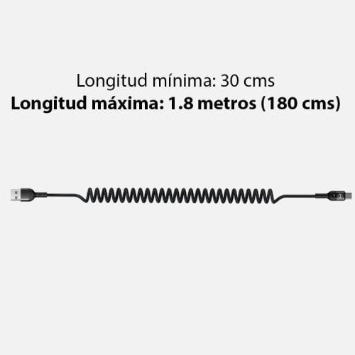 Cable USB C a USB Retráctil espiral cordón 1.8 mts Cable USB C a USB Retráctil espiral cordón 1.8 mts