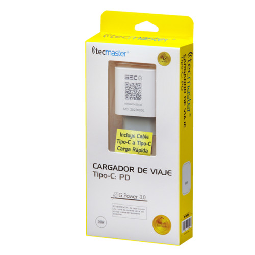 Cargador USB C con cable USB C 20W Certificación SEC