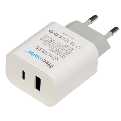 Cargador USB C y USB Carga Rápida 20W certificado SEC