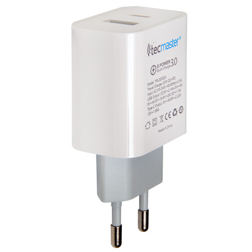 Cargador USB C y USB Carga Rápida 20W certificado SEC