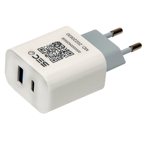 Cargador USB C y USB Carga Rápida 20W certificado SEC