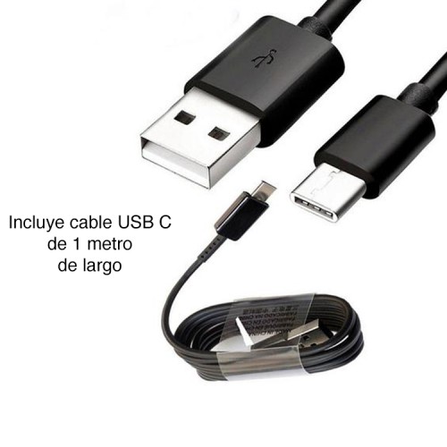 Cargador 3.1 A Cargar Rapida Tipo C (2usb+cable) Negro