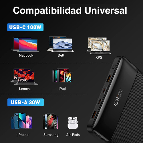 Batería Externa 100W USB C Notebook Mac y celular