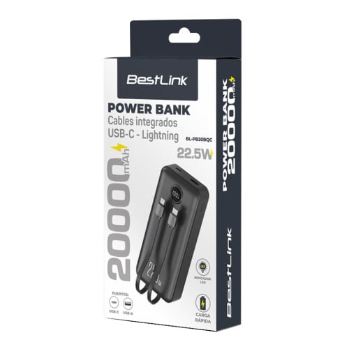 Powerbank 20000 mah carga rápida USB C Lightning