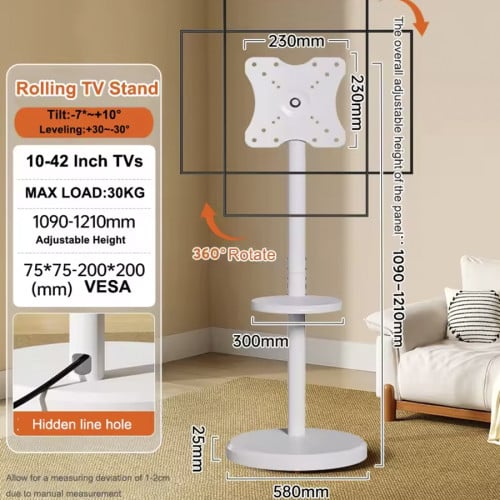 Soporte TV con ruedas vertical y horizontal blanco 42 pulgadas