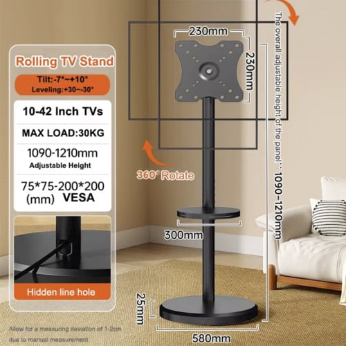 Soporte TV con ruedas vertical y horizontal negro 42 pulgadas
