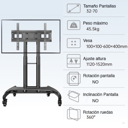 Soporte Pedestal TV móvil con ruedas hasta 70"