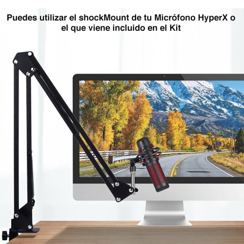Brazo micrófono Hyperx Quadcast con antipop y aro led Brazo micrófono Hyperx Quadcast con antipop y aro led
