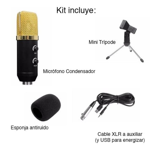 Micrófono Condensador Auxiliar control volumen