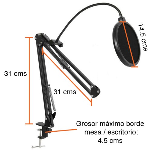 Atril soporte micrófono celular mesa escritorio led antipop araña