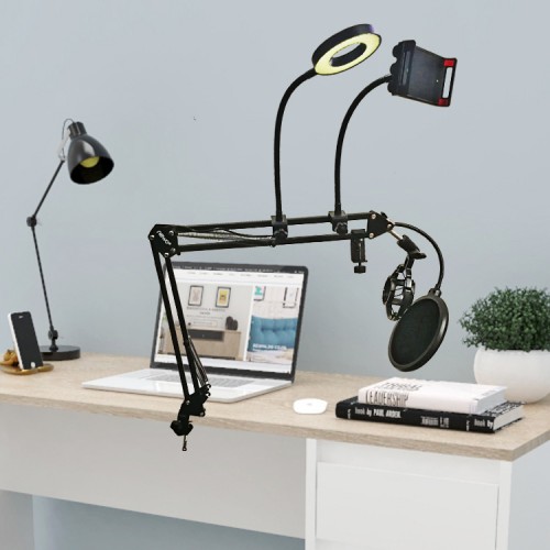 Atril soporte micrófono celular mesa escritorio led antipop araña
