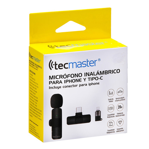 Micrófono lavalier inalámbrico USB C y Lightning 20 mts