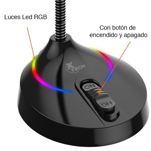 Micrófono USB Cuello Ganso Led RGB Xtech