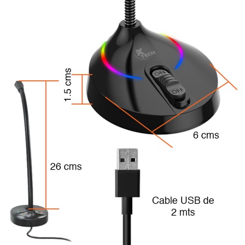 Micrófono USB Cuello Ganso Led RGB Xtech