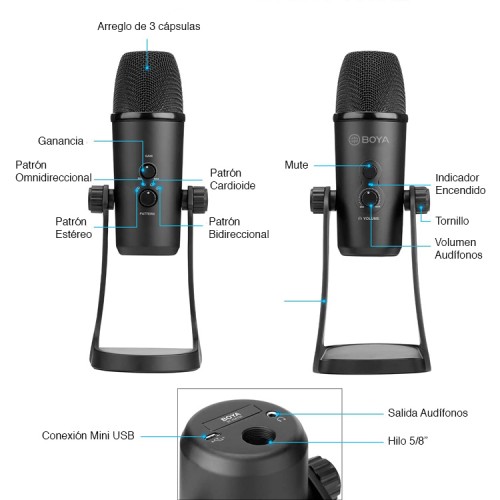 Micrófono Boya PM700 Multipatrón Condensador USB