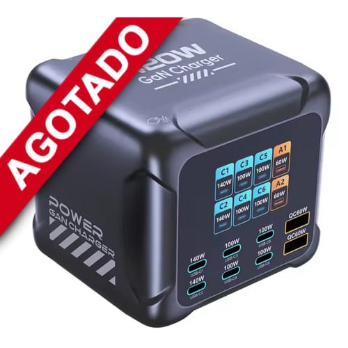 Cargador múltiple 8 puertos USB C y USB GaN 420W