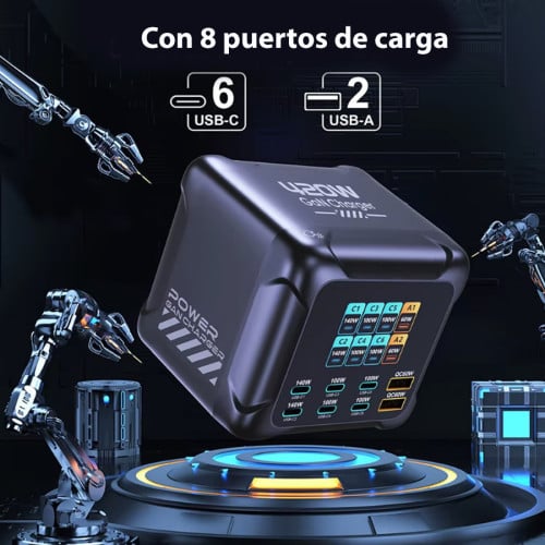 Cargador múltiple 8 puertos USB C y USB GaN 420W
