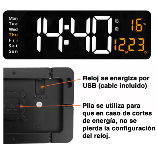 Reloj pared con temporizador fecha temperatura Reloj pared con temporizador fecha temperatura