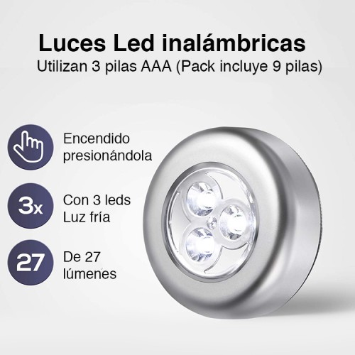  Luces Led fría inalámbricas por toque x 3
