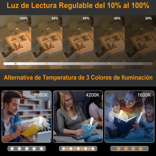 Luz lectura para leer libros cama noche ajustable