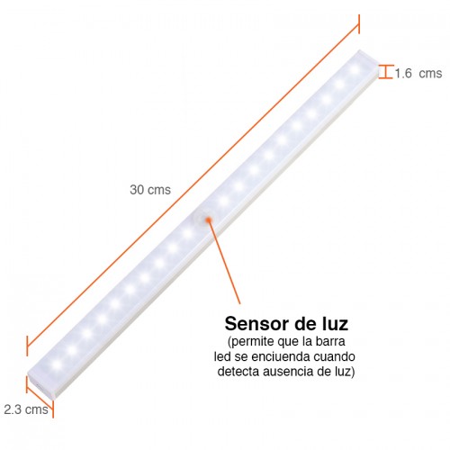 Barra Luz Led con sensor de movimiento 30 cms