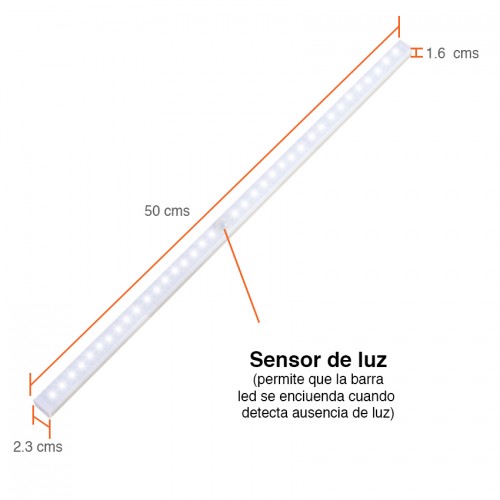 Barra Luz Led con sensor de movimiento 50 cms