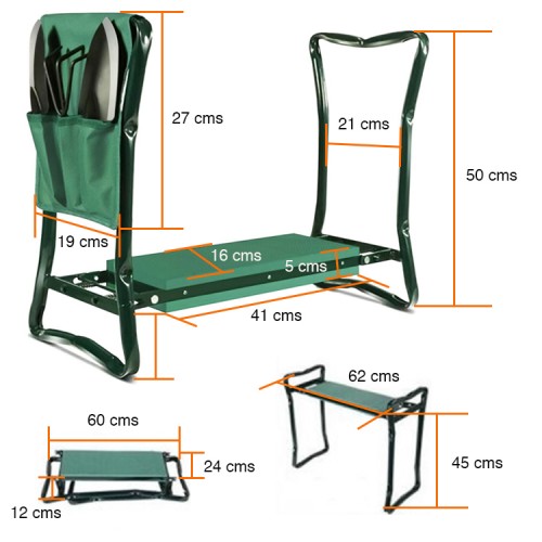 Silla jardinería rodillera y organizador herramientas