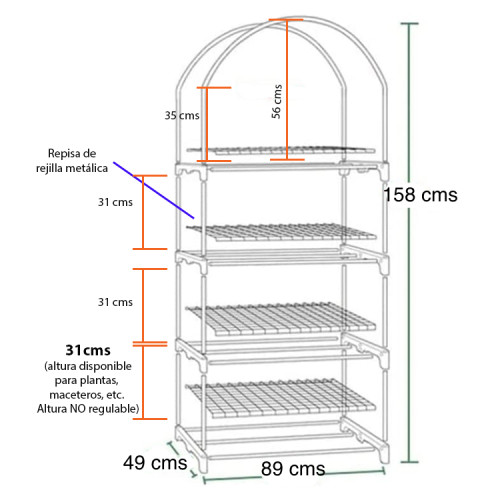 Mini invernadero vertical armable 4 bandejas 158 cms Mini invernadero vertical armable 4 bandejas 158 cms
