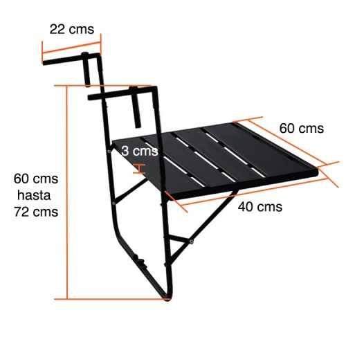 Mesa para balcón colgante abatible plegable baranda